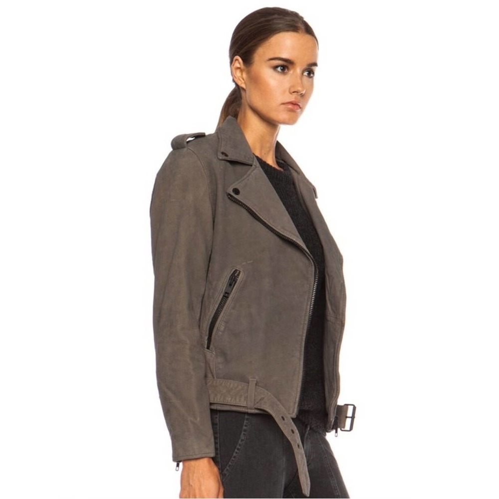 Current Elliot The Prospect Leather Biker Jacket in Castle - Picture 6 of 12
